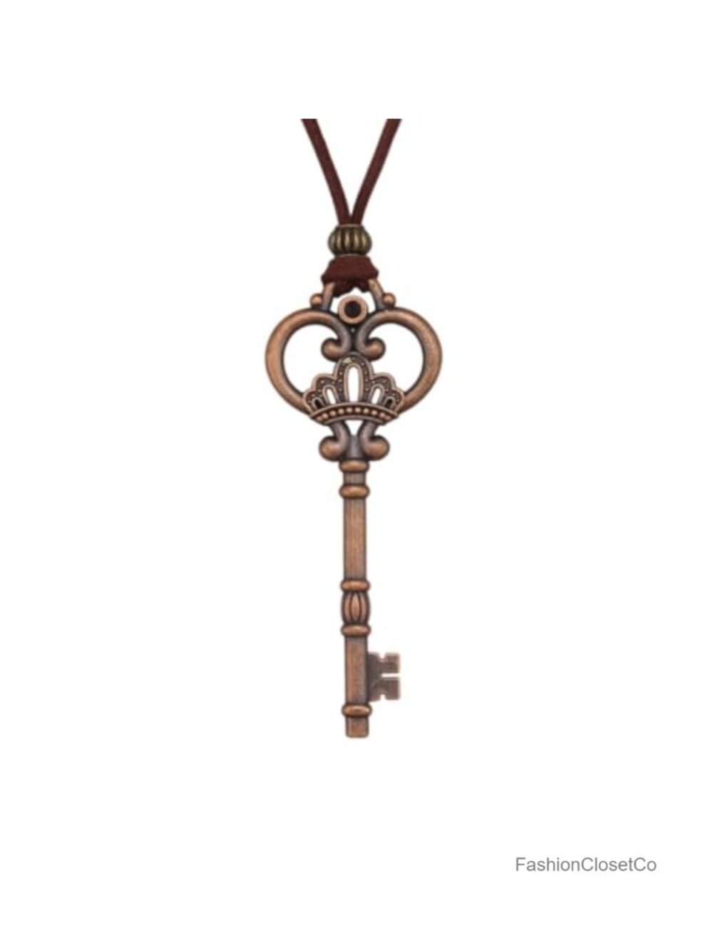 Leather Choker Necklace Adjustable Long Boho Pendant Key
